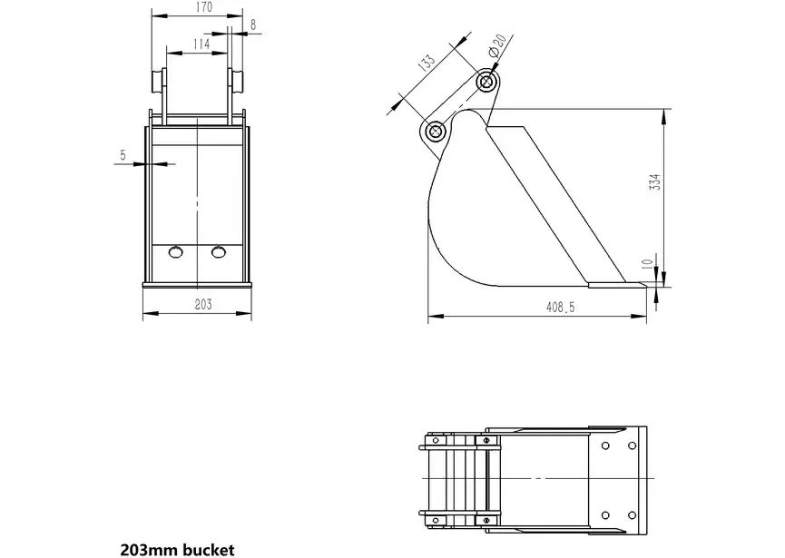 Godet 203 mm à 2 dents démontables pour pelle-rétro tracteur GMP MW Tools - Image 2