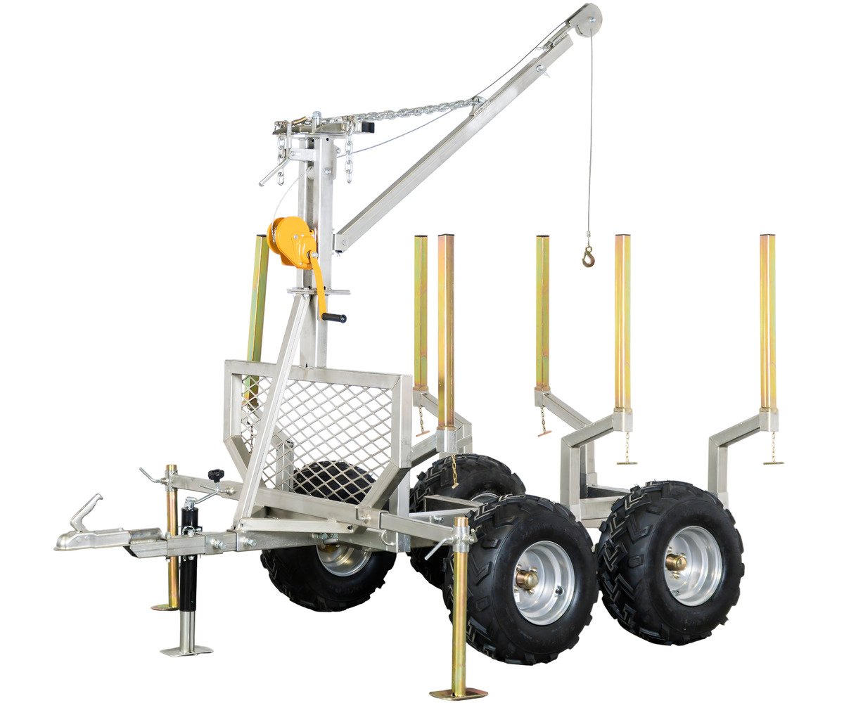 Remorque forestière double essieu 4 roues 1400kg 1800-2650x1300x1000mm avec grue de levage Torros