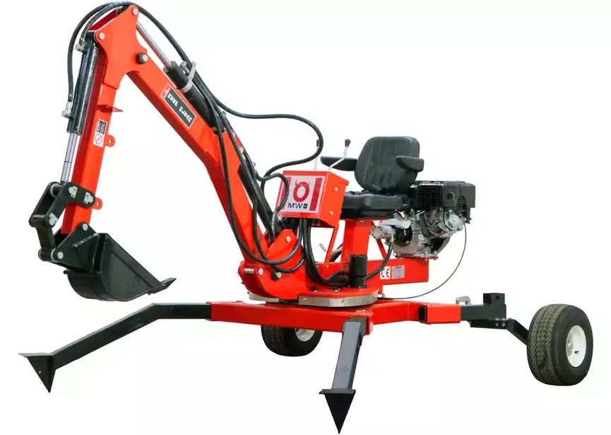Mini-pelle tractable avec attelage - Rotation 360° moteur essence 15 ch MW Tools