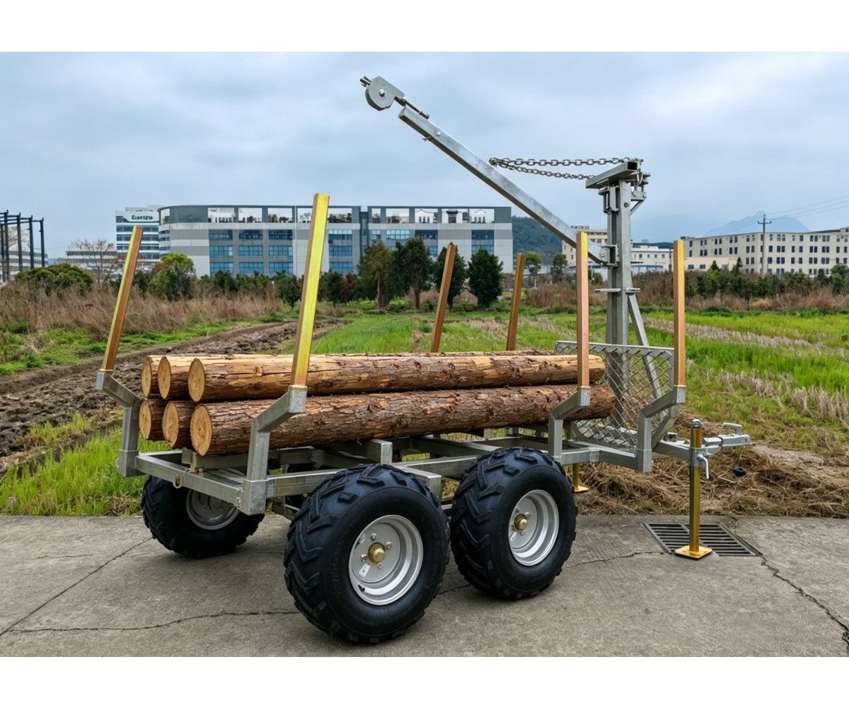 Remorque forestière double essieu 4 roues 1400kg 1800-2650x1300x1000mm avec grue de levage Torros - Image 6