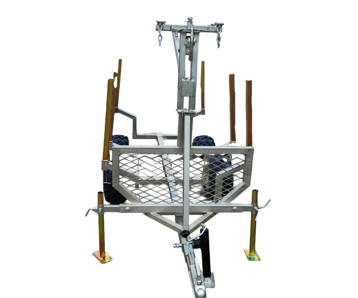 Remorque forestière double essieu 4 roues 1400kg 1800-2650x1300x1000mm avec grue de levage Torros - Image 4