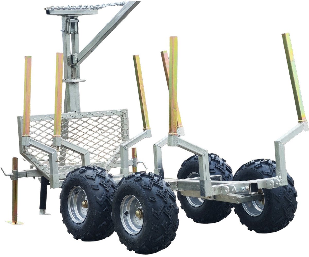 Remorque forestière double essieu 4 roues 1400kg 1800-2650x1300x1000mm avec grue de levage Torros - Image 2
