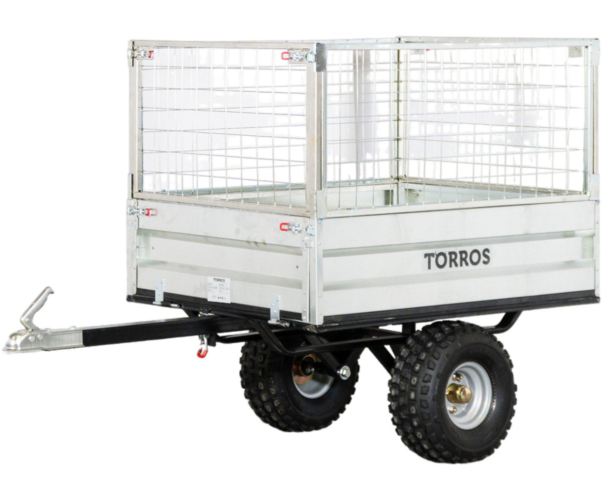 Remorque simple essieu 350kg benne galvanisée basculante 1200x850x300 mm + réhausses Torros