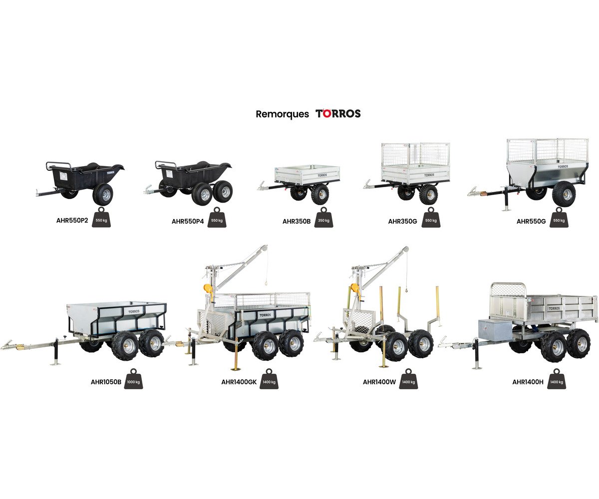 Remorque forestière double essieu 4 roues 1400kg 1800-2650x1300x1000mm avec grue de levage Torros - Image 8