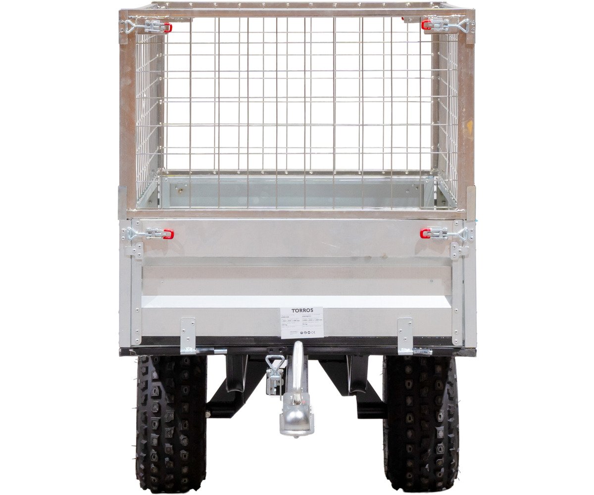 Remorque simple essieu 350kg benne galvanisée basculante 1200x850x300 mm + réhausses Torros - Image 6