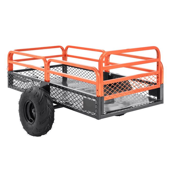 Remorque à Benne Basculante Robuste-Duoku-en Acier pour VTT-Capacité 680 kg 15 pi Cubes-avec Côtés Amovibles et 2 Pneus