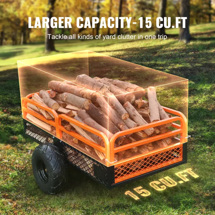 Remorque à Benne Basculante Robuste-Duoku-en Acier pour VTT-Capacité 680 kg 15 pi Cubes-avec Côtés Amovibles et 2 Pneus - Image 6